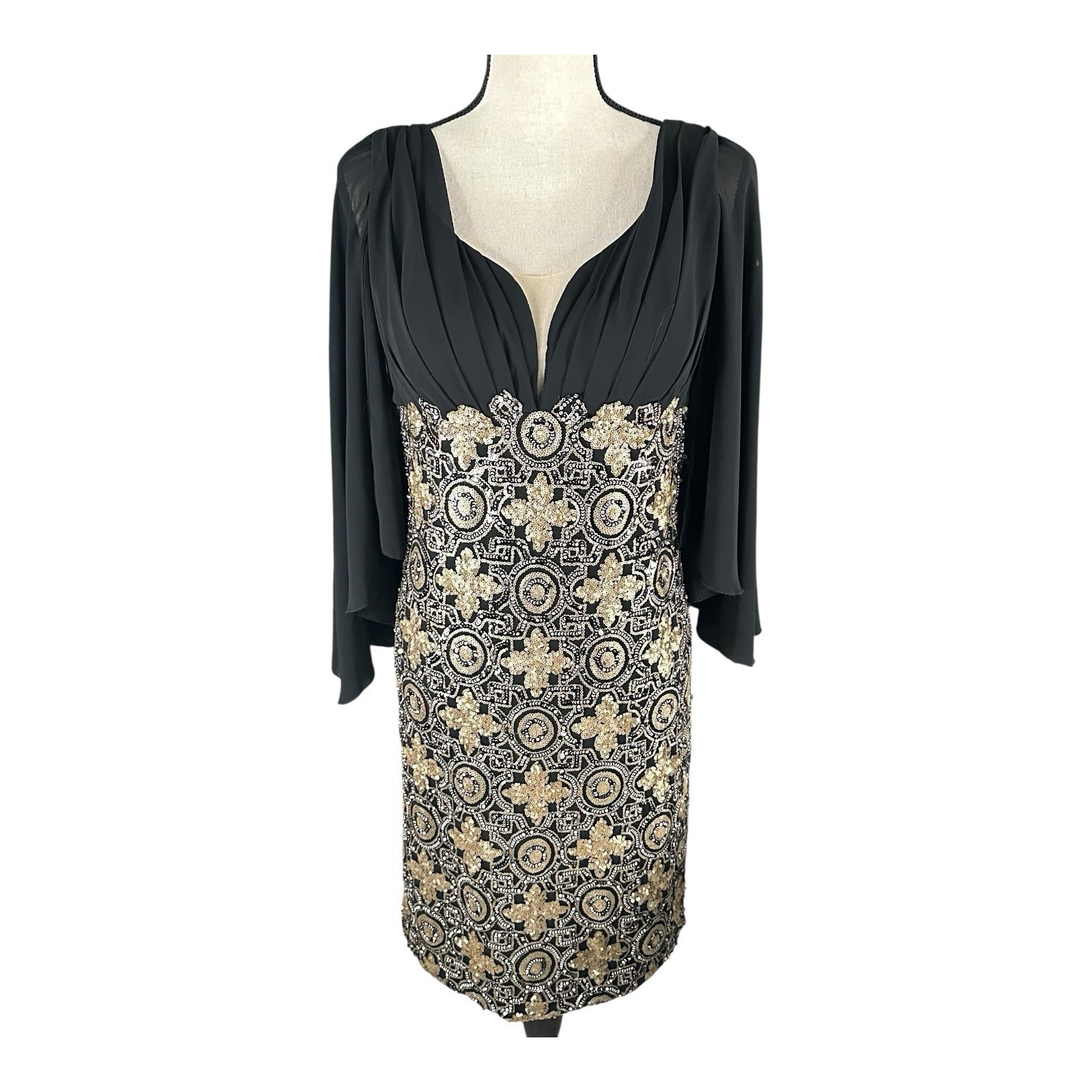 Feriani Couture Knee Length Size 8 Sequin Black/Gold Special Ocasin Dress
